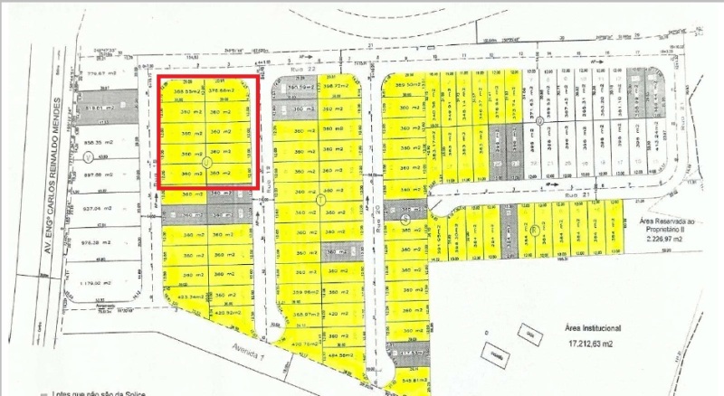 LOTE 001 Terreno com 10 lotes da Quadra U totalizando 3.625,23 m², integrantes do loteamento “Jardim