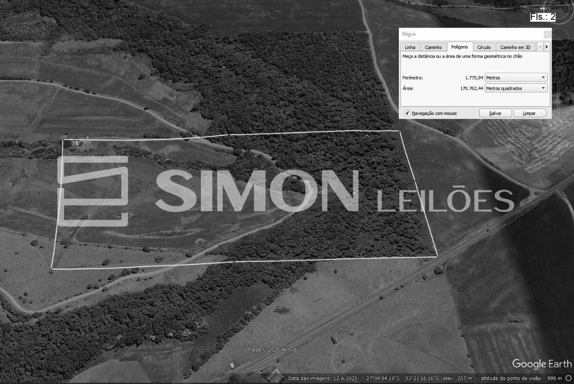 Penhora apenas da área de 170.735m², parte dos Lotes Coloniais nº 44 e 45, da Linha São Pedro divisa entre os municípios de Mondaí e Riqueza, localizado no município de Riqueza/SC conforme R-09 da mat