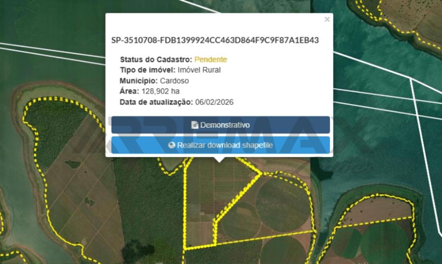 1(uma) Gleba de terras, com área de 128,98,84 hectares, denominada, “Fazenda Santa Terezinha”, (Quinhão 1), encravada no imóvel geral “Fazenda Marinheiro”, situada neste Município e Comarca de Cardoso, Estado de São Paulo área de 128,98,84