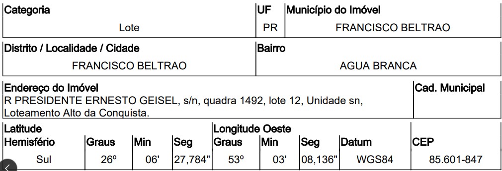Terreno - Francisco Beltrao / Pr